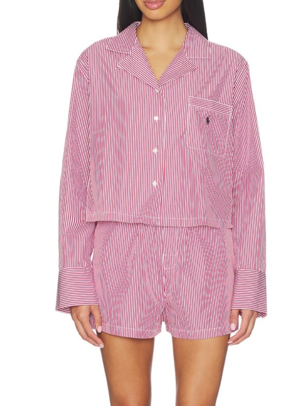 Ralph Lauren Red & White Striped Cotton Pajama Short Set